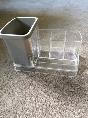 Clear and Gray Makeup Organizer with Multi-Compartment Storage